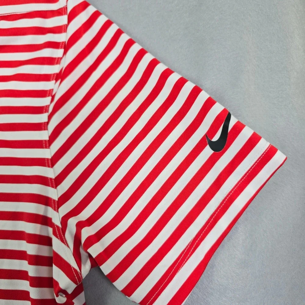 Nike Golf Polo Shirt Men Large Red White Striped DriFIT Short Sleeve Performance